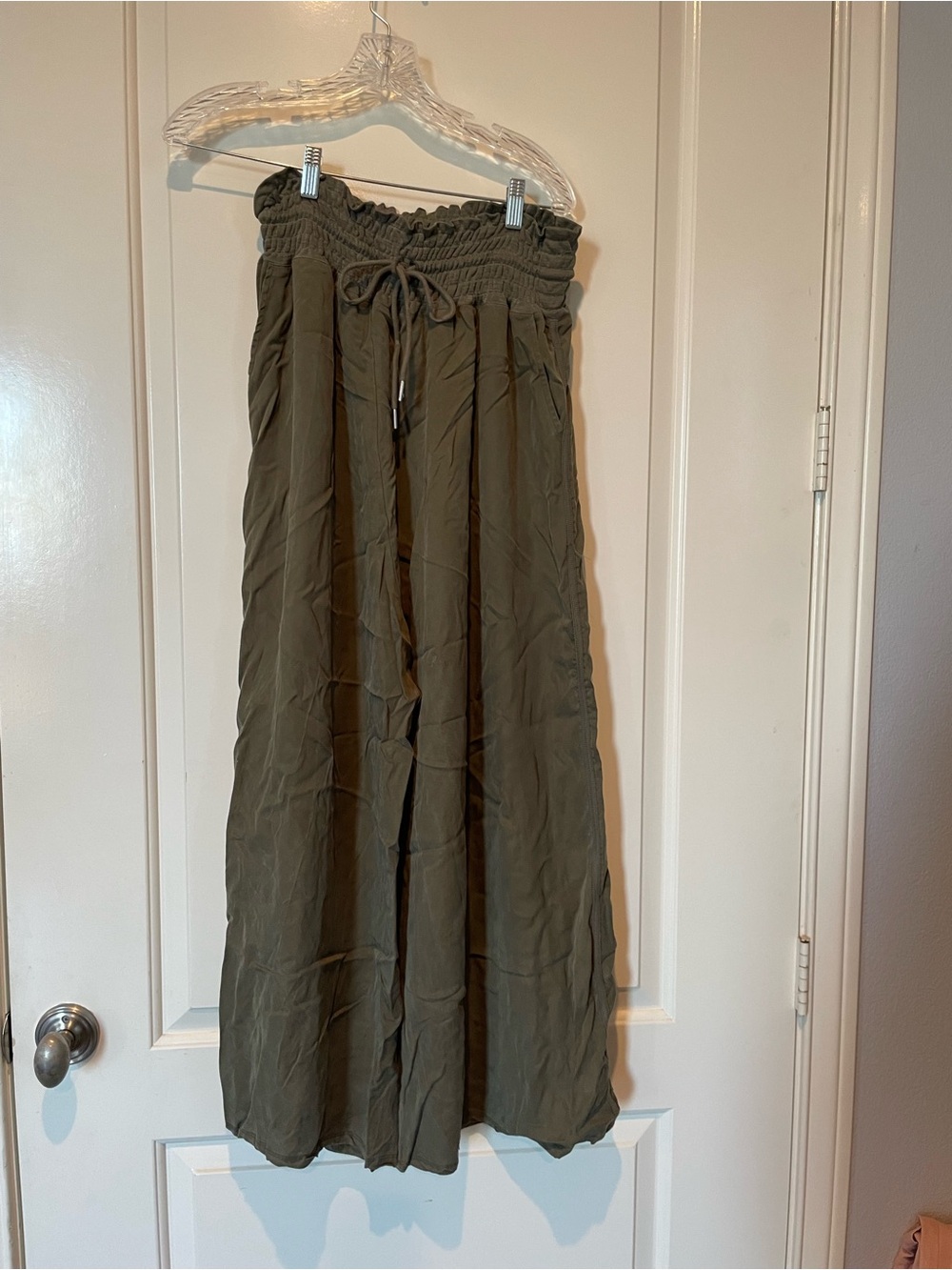 Free People Smocked Waist Olive Green Maxi Pants